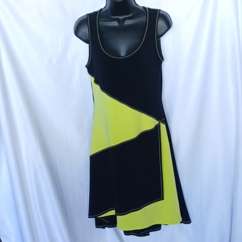 Joseph Ribkoff Sheath Dress Sleeveless Yellow-green/Black Bodycon, geometric
